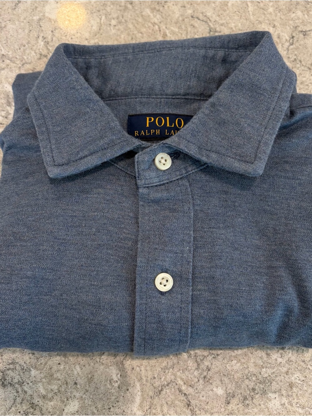 Ralph Lauren Polo Heathered Blue Long Sleeve Knit Dress Shirt-Large